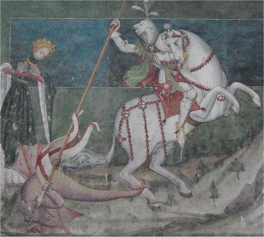 Sárkányölő Szent György - freskó a kastélyban
