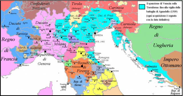 A Velencei Köztársaság terjeszkedése - 1509 körül