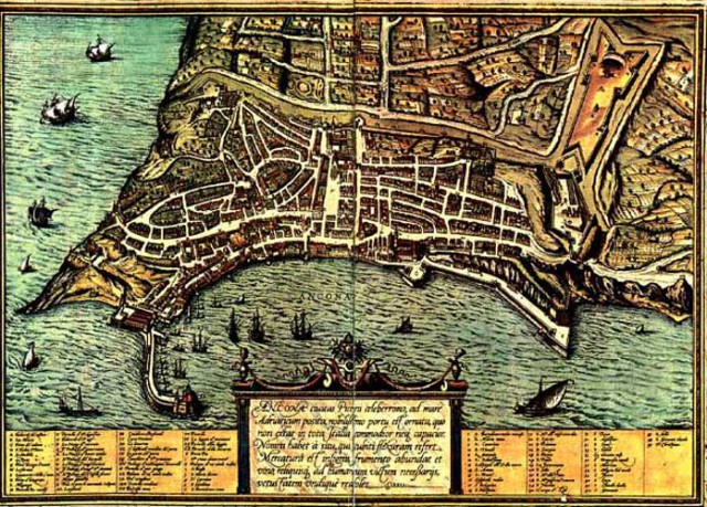 Ancona kikötője egy több évszázaddal korábbi térképen